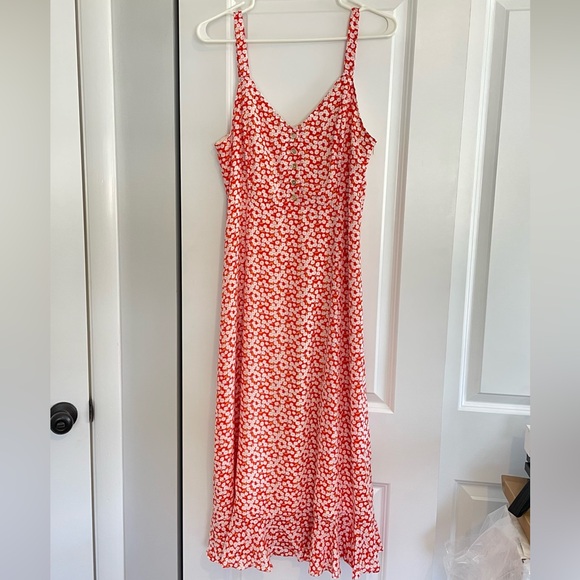 Lulu’s Darling Daisies Red Floral Print Midi Dress - Picture 1 of 3